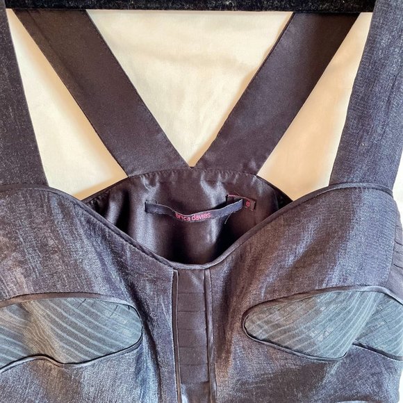 *LIKE NEW* ERICA DAVIES, Black Mixed Fabric Layered Hem Cocktail Dress - Picture 5 of 8